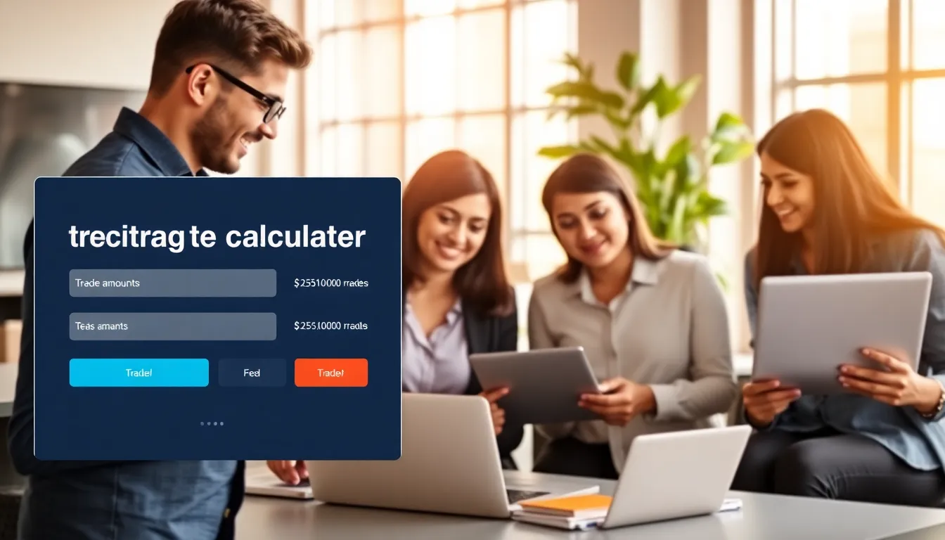 digital Zerodha brokerage calculator with diverse professionals in a bright office.