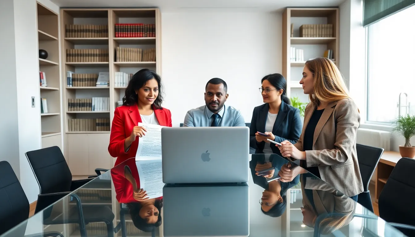 diverse professionals discussing Arizona tenant rights in an office.