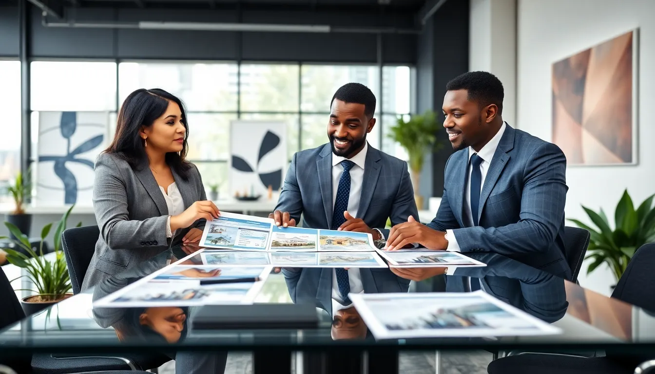 diverse real estate professionals collaborating in a modern office.